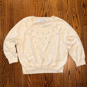 Ashley Neil Tipton Boutique Floral Applique Sweater 0X Ivory 3/4 Sleeve